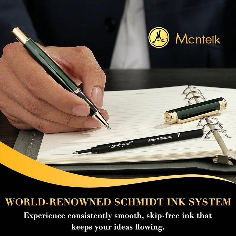 MCNTEIK Lacquer Rollerball Pen - Stunning Luxury Green Pen, 24K Gold Plating, Schmidt Refill, Precision Flow Ink, Fancy Roller Ball Gift Set for Men & Women, Christmas, Executive Office, Nice Pens - Image 5